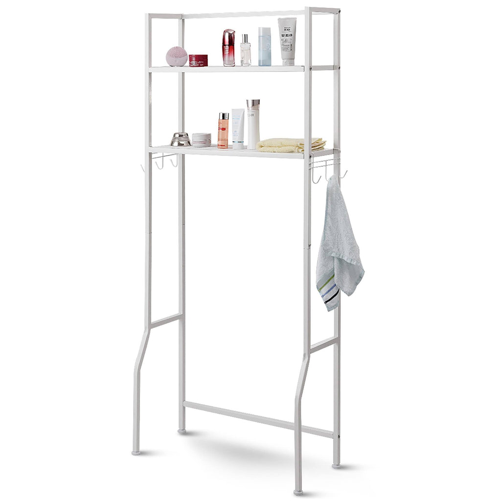 Over-the-Toilet Storage Bathroom Shelf with 2 Tier Rack - Oak Finish - White E486
