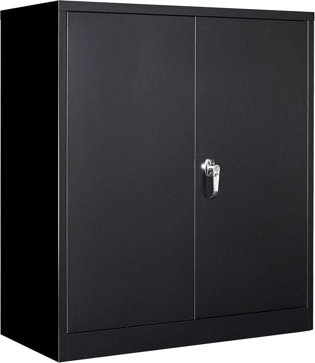 Black Steel Storage Cabinet with Locking Door and 4 Adjustable Shelves H17654