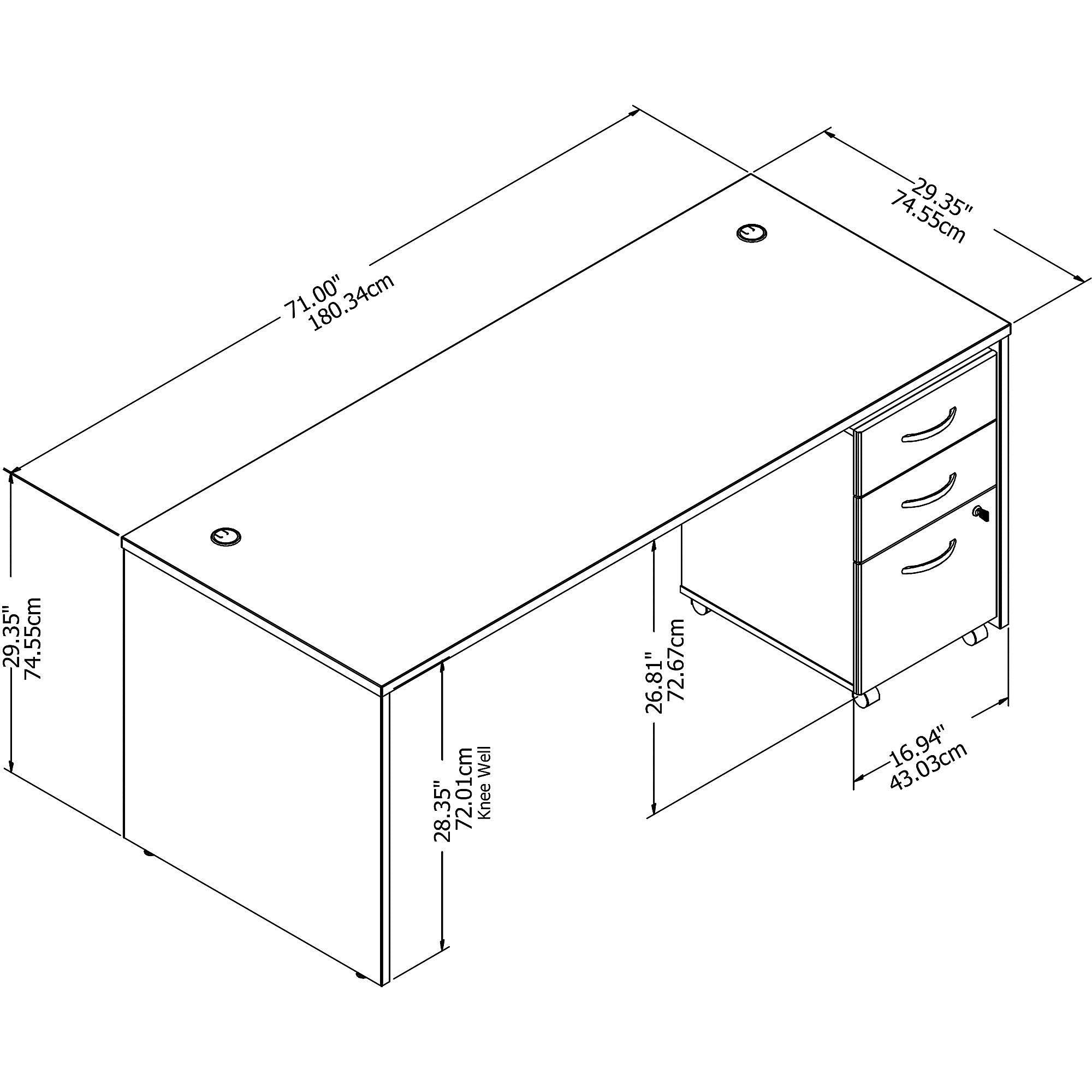 72w x 30D Office Desk with Mobile File Cabinet W247812