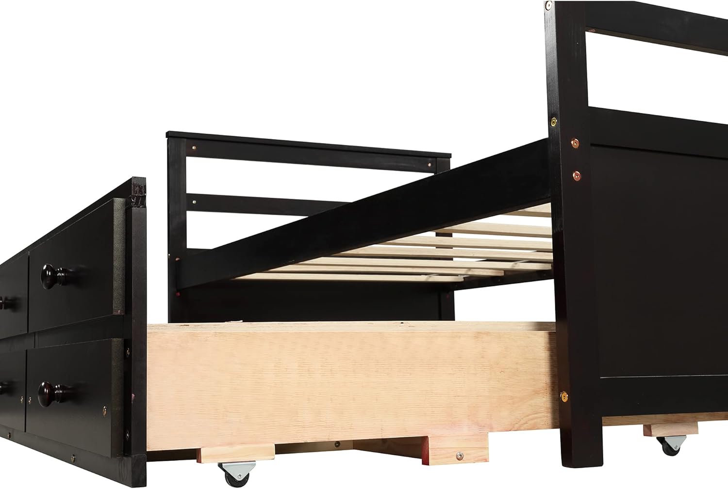 Twin Wood Platform Daybed Frame with Trundle and 3 Storage Drawers H930