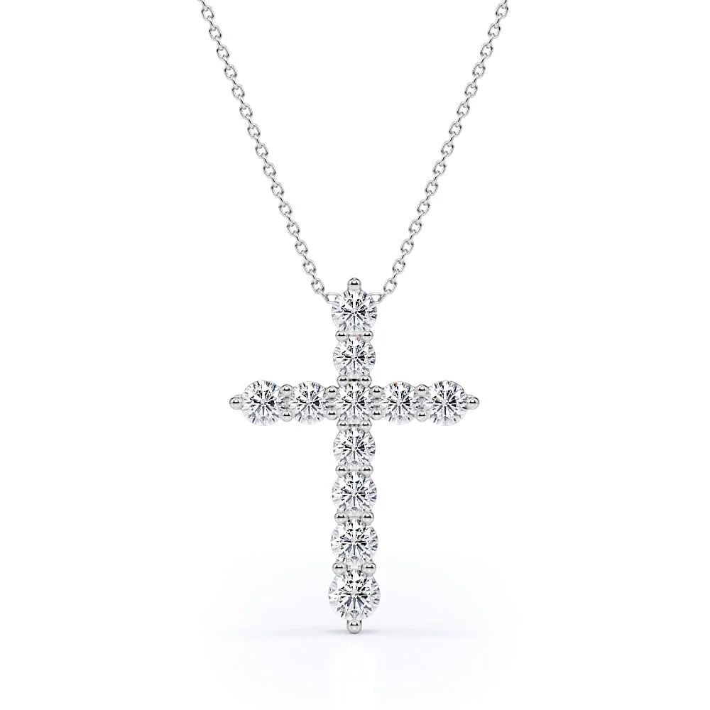 18K White Gold Plated Moissanite Cross Pendant Necklace H4814