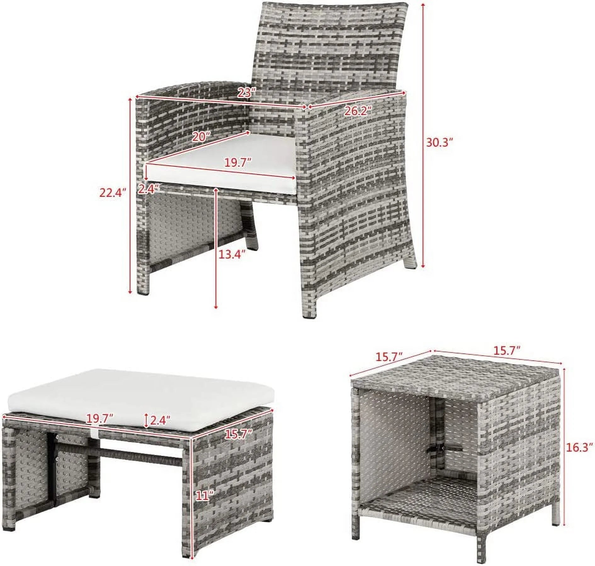 5 PCS Wicker Patio Rattan Cushioned Sofas with Ottoman & Table A845