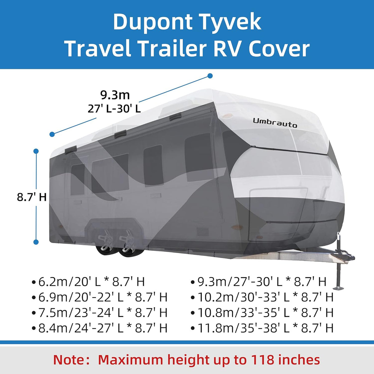RV Trailer Cover Fits 27‘ - 30‘ Travel Trailer J634