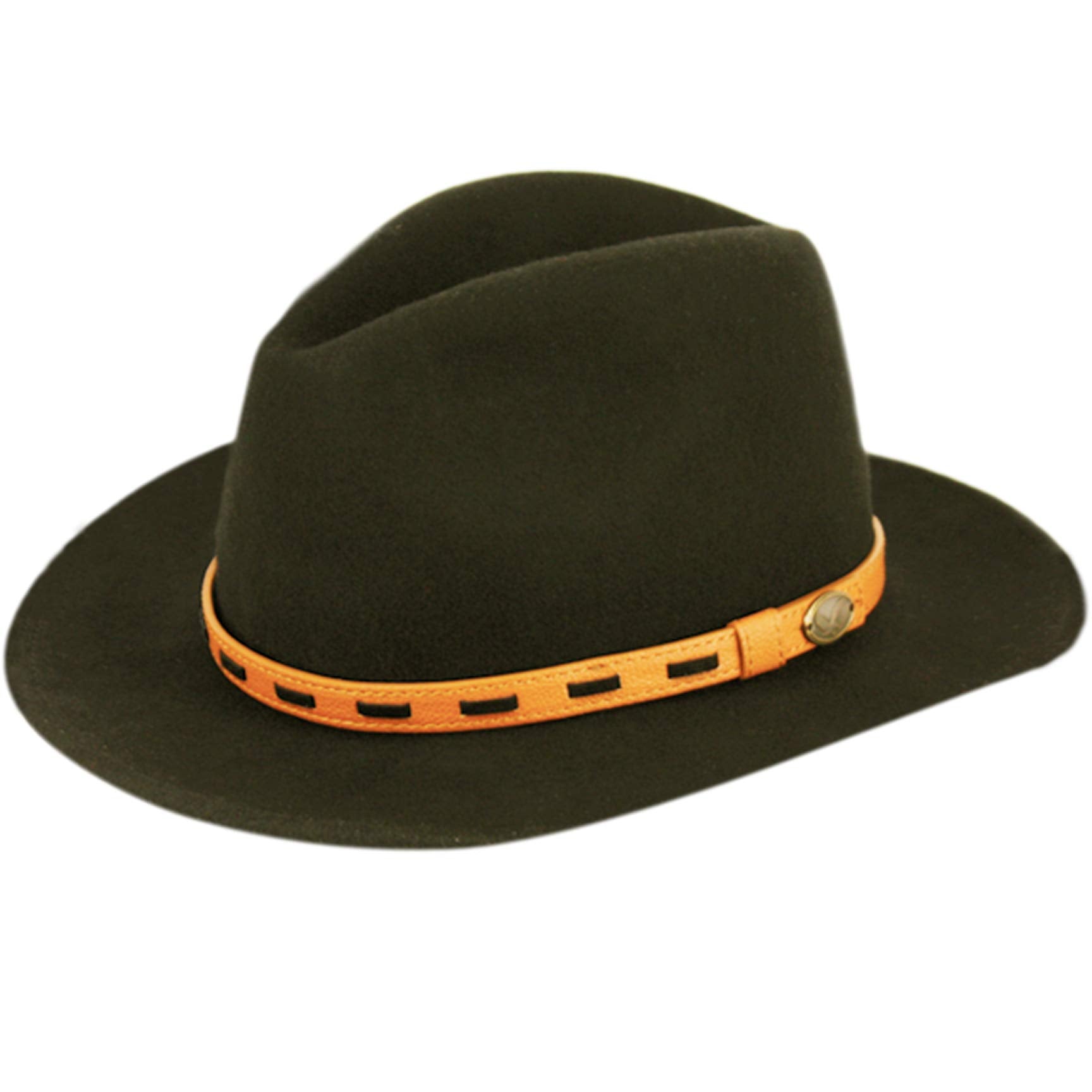 Wool Felt Outback Fedora with Faux Leather Band A827