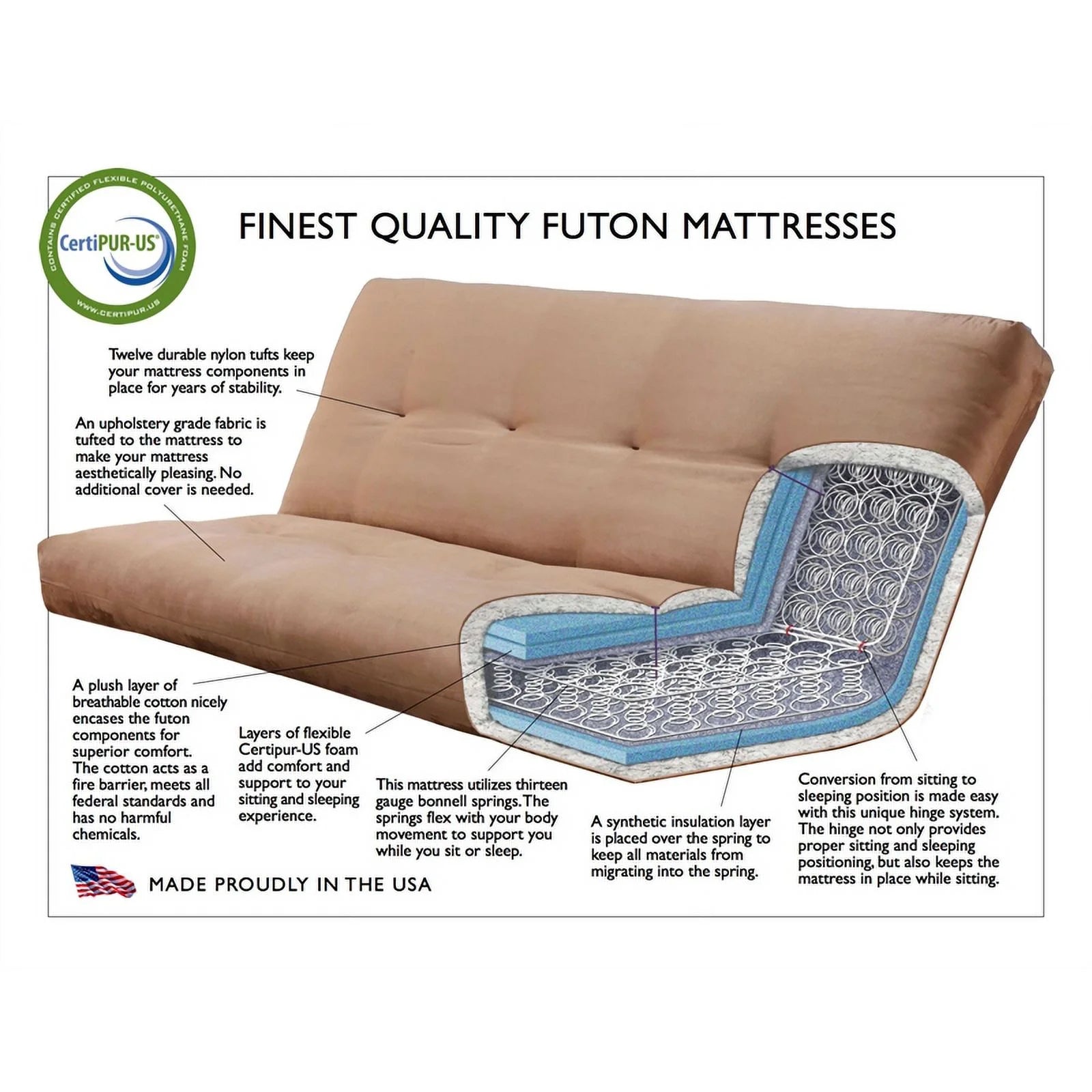 Walnut Futon with Drawers and Suede Peat Mattress K27387