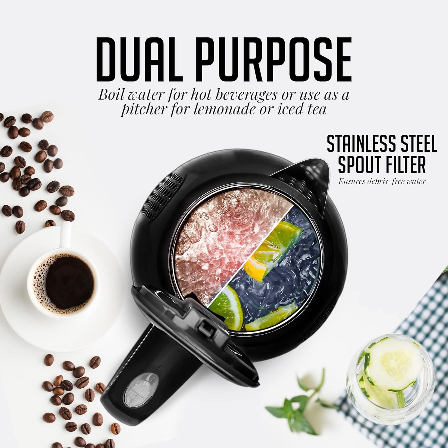 Portable Electric Kettle 1.7 Liter Double Wall Stainless Steel Black L3042