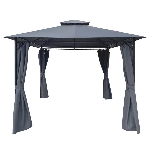 Gray 10x10 Ft Outdoor Gazebo Tent With Curtains O513