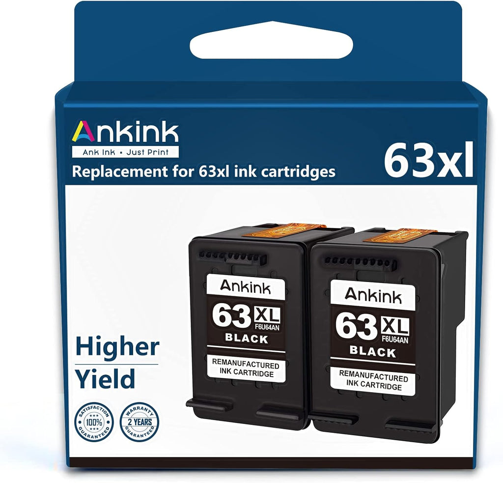 Black Ink Cartridges 2 Pack for HP 63 XL Printer C221
