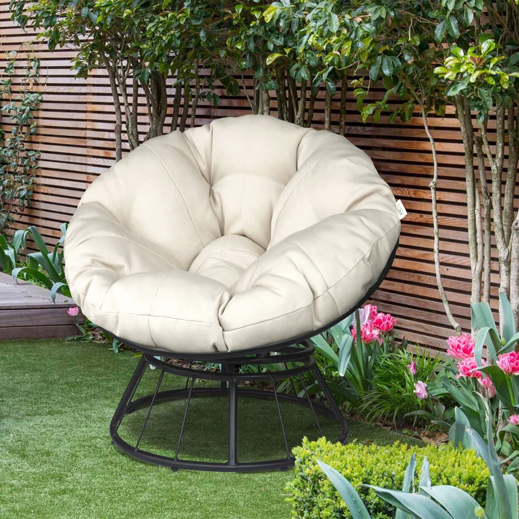 Beige 360-Degree Swivel Papasan Chair with Cushion L2195