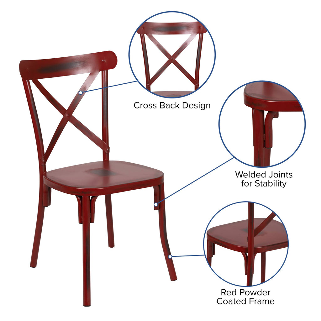Rustic Distressed Metal Cross Back Chair (Red) B258007