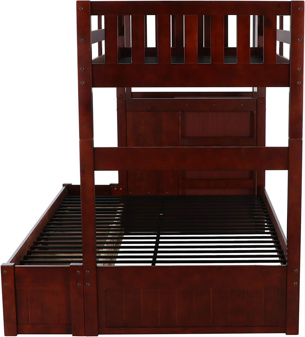 Twin Over Full Staircase Bunk Bed with 3 Drawers in Merlot Finish W72531