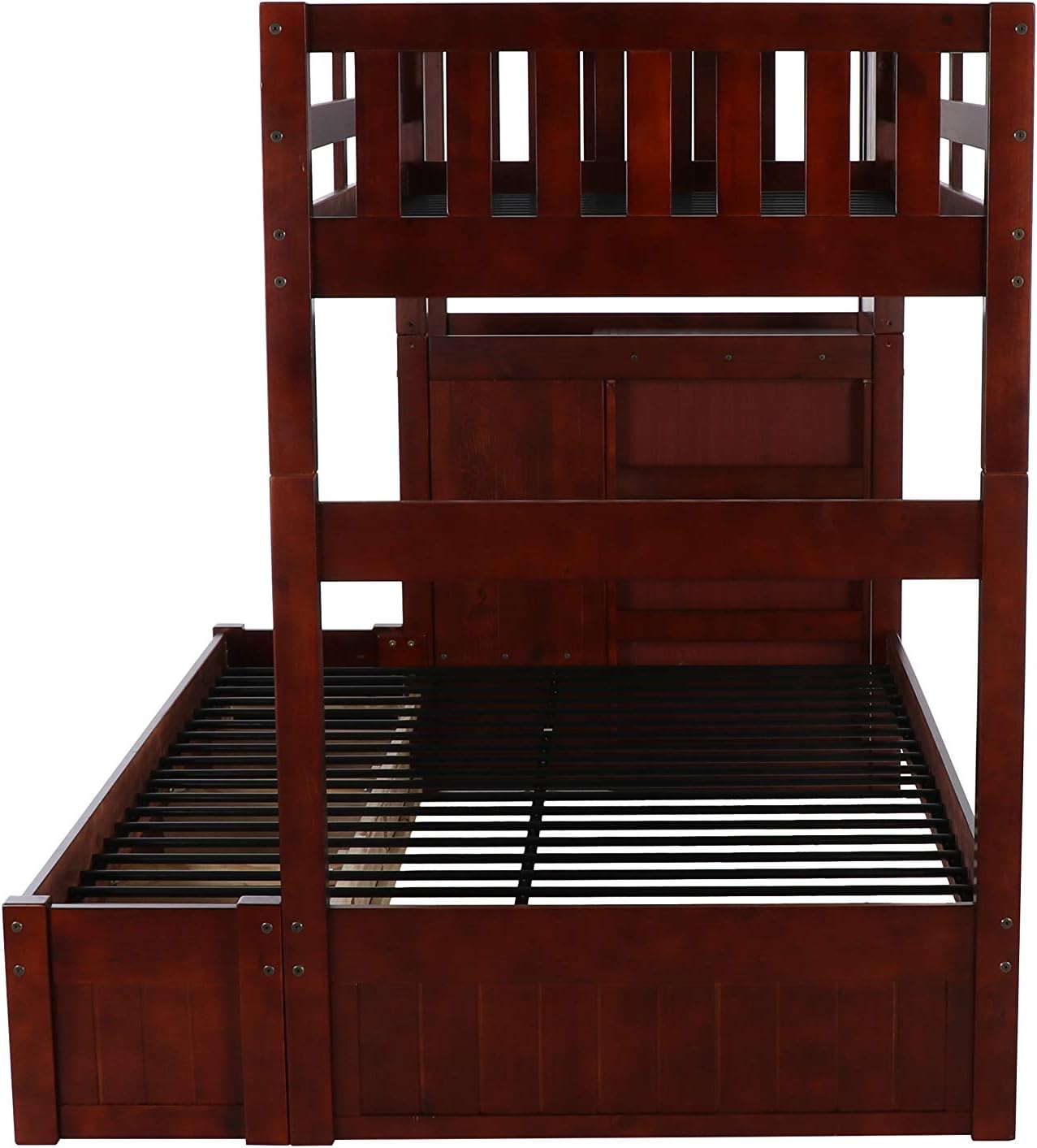 Twin Over Full Staircase Bunk Bed with 3 Drawers in Merlot Finish W72531