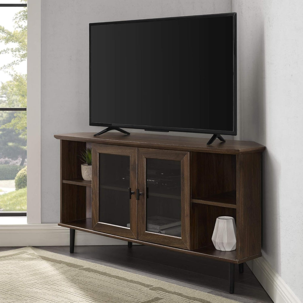 Slate Grey 58 Inch Wood and Glass TV Stand with 2 Cabinet Doors L33832