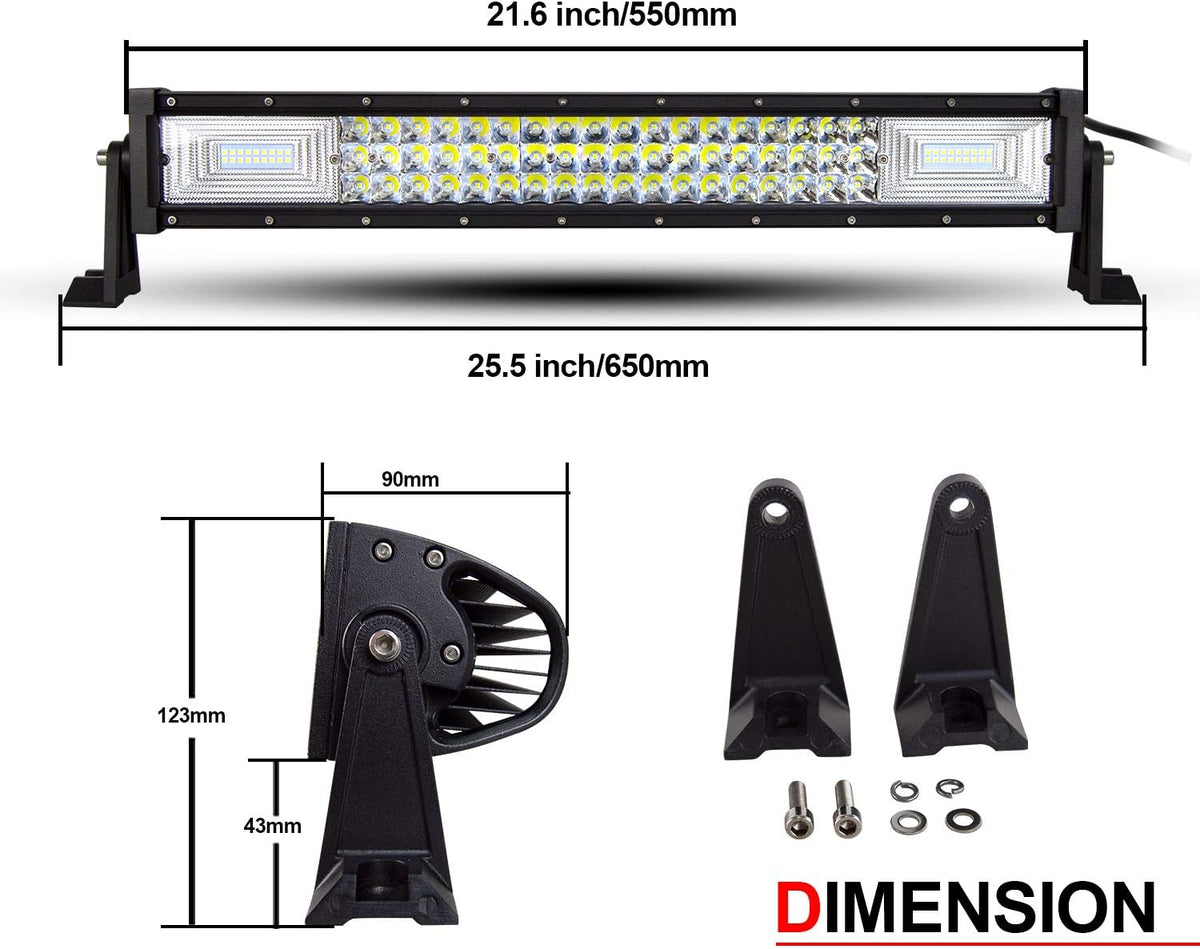 22 inch 7D 324W Triple Row LED Light Bar Spot Flood Combo Beam Waterproof 20000LM Pack of 2 L98461