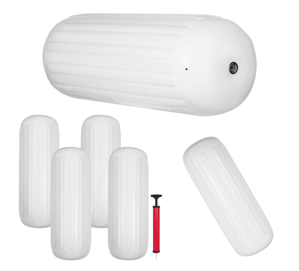 4 Pack Large 10x28 White Ribbed Boat Fenders with Center Hole D481