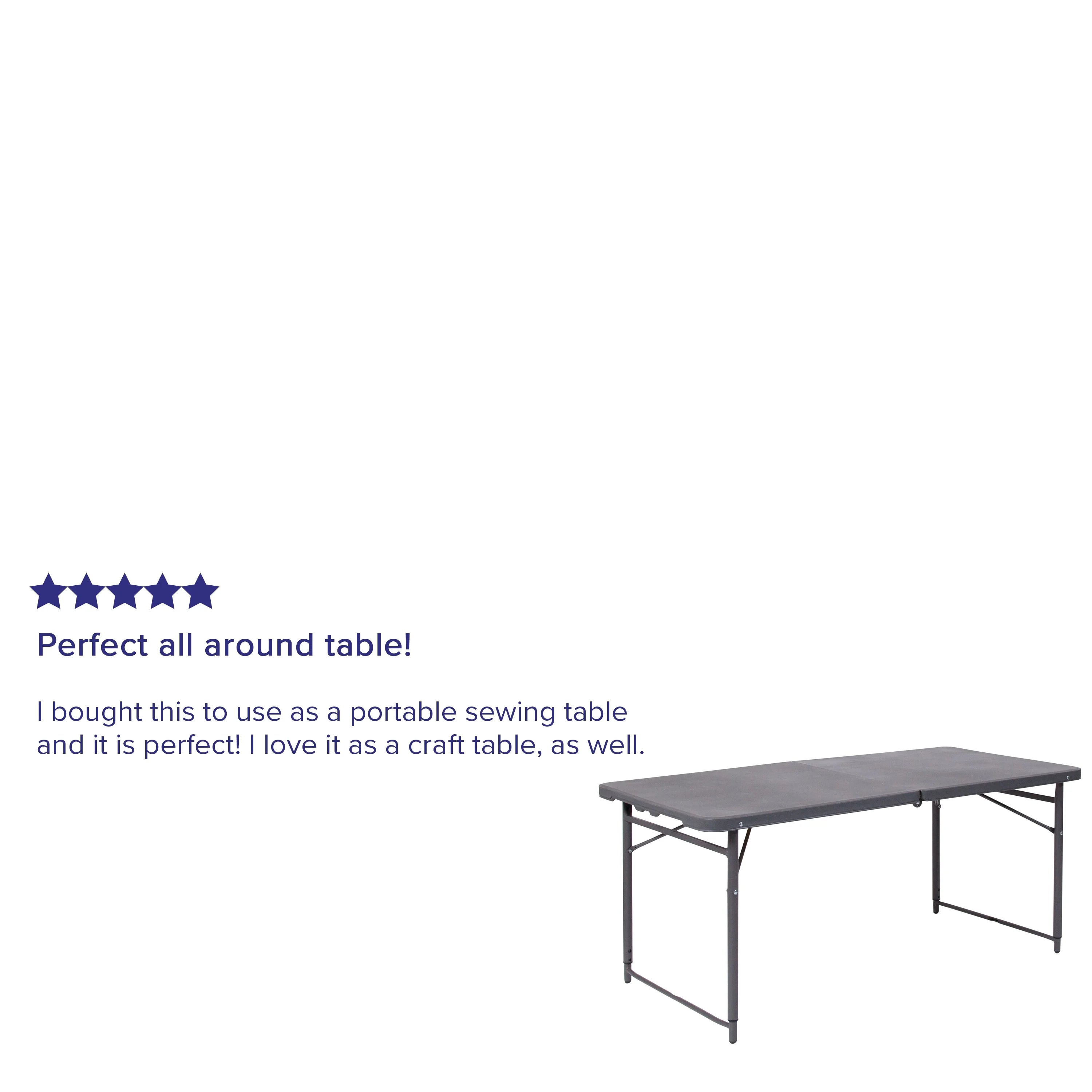 4-Foot Height Adjustable Dark Gray Plastic Folding Table with Carrying Handle E8367