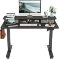 Rustic Brown Black Frame Electric Standing Desk with Double Drawers I317