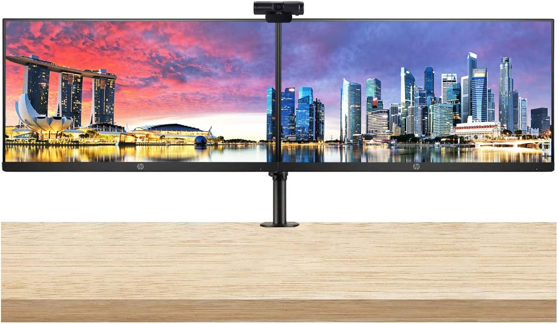 27 Inch FHD IPS LED Backlit LCD Anti-Glare Monitor 2-Pack Bundle with Full HD 1080p Webcam and Desk Mount Clamp Dual Monitor Stand I3584