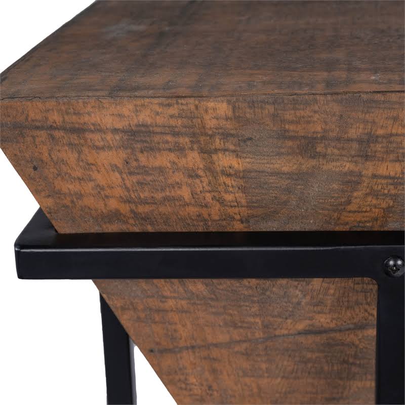Rustic Industrial Wood and Metal Accent Table in Brown S737