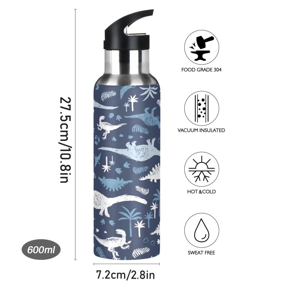 Blue Dinosaur Stainless Steel Insulated Water Bottle with Straw Lid Y88079
