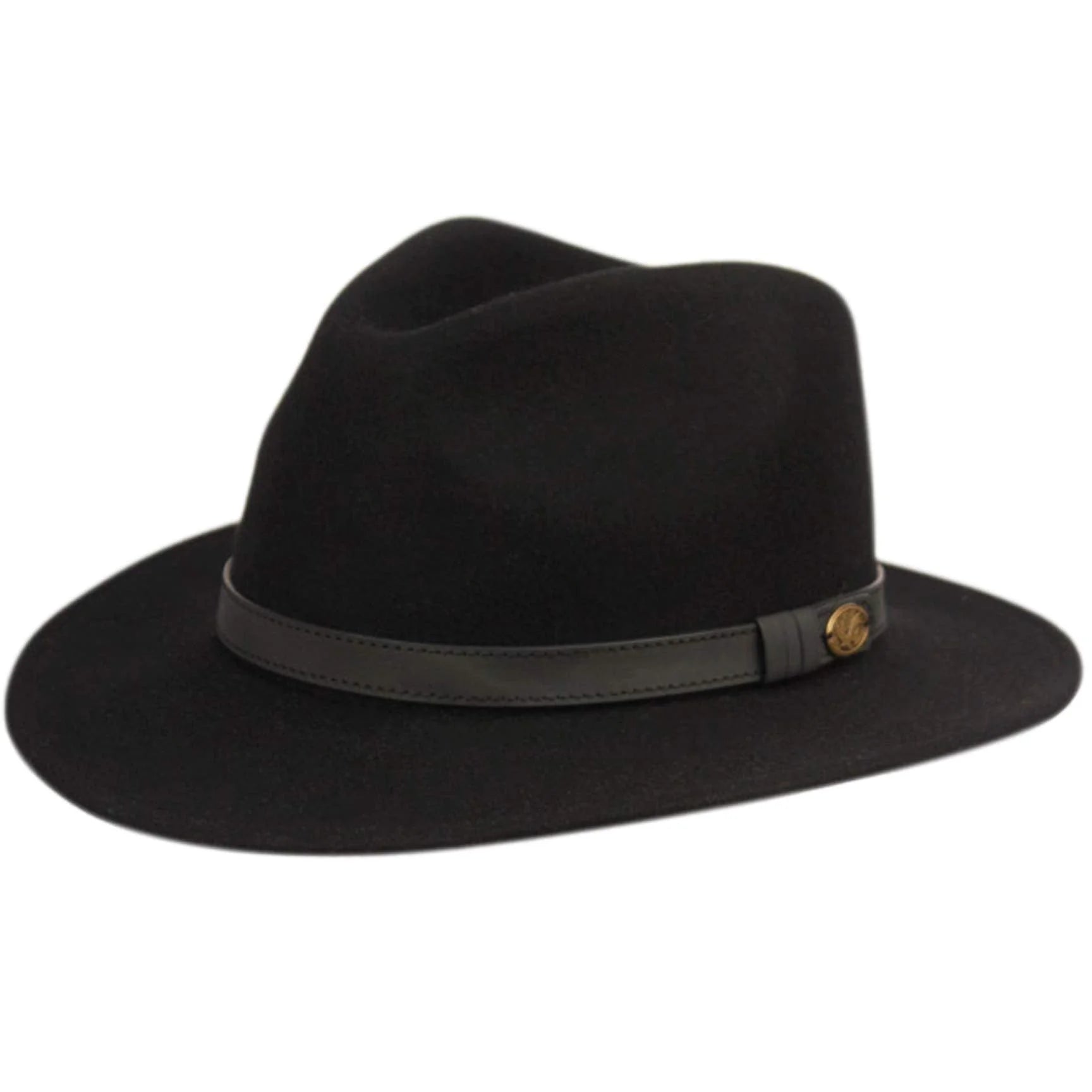 Wool Felt Outback Fedora with Faux Leather Band A827