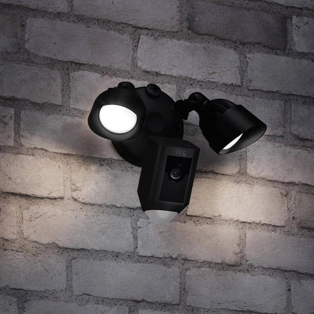 Black Outdoor Wi-Fi Surveillance Camera with Motion Activated Floodlight with Chime Pro (2-Pack) Y578943