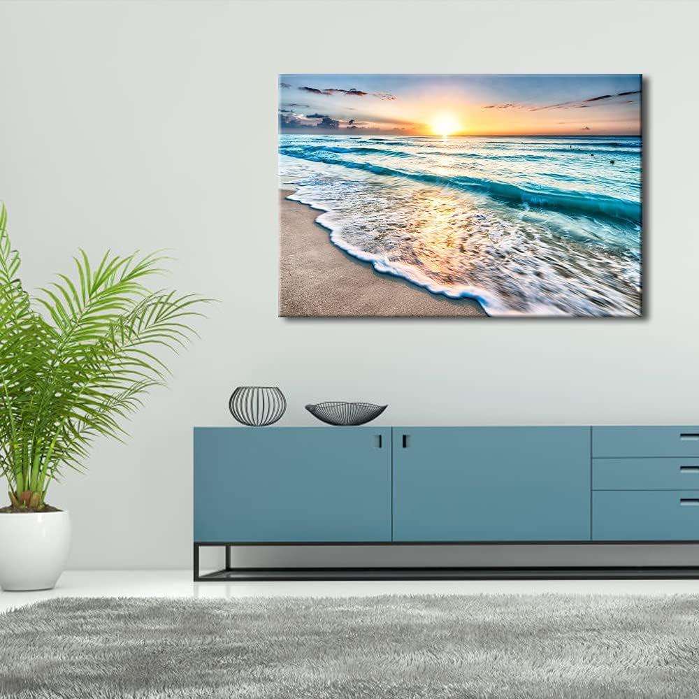Large Canvas Prints Wall Art Ocean Beach Pictures Paintings Ready to Hang Stretched and Framed Seascape Giclee Artwork C399513