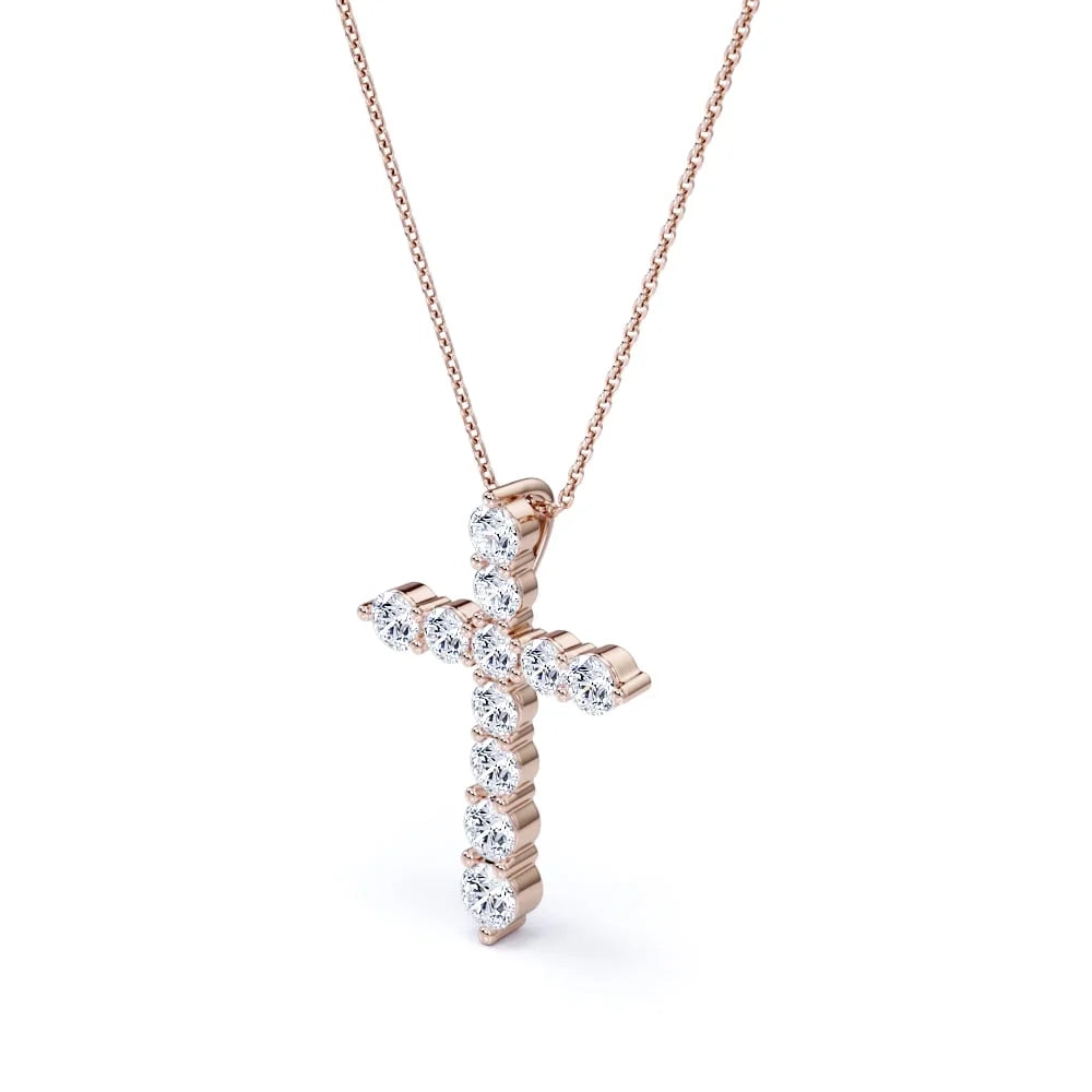 18K White Gold Plated Moissanite Cross Pendant Necklace H4814