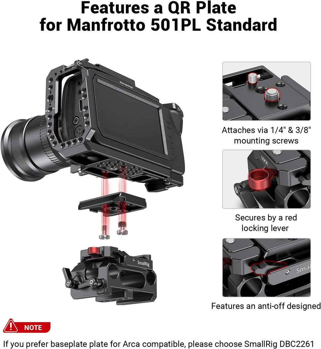 BMPCC Baseplate for Manfrotto 501PL Black Design Pocket Cinema Camera 4K & 6K E65450