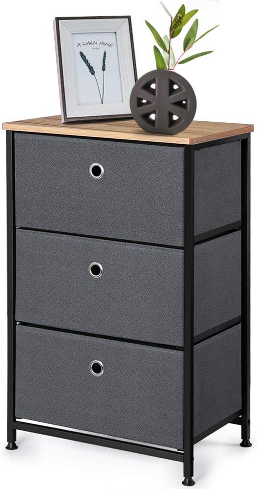 28" Vertical Dresser with 3 Drawers Fabric Nightstand with Steel Frame and Wood Top C6912