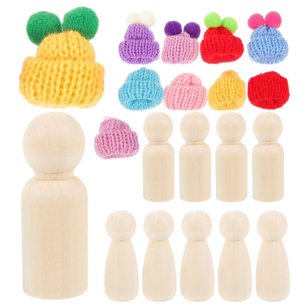 Unfinished Wooden Peg Dolls with Hats X494