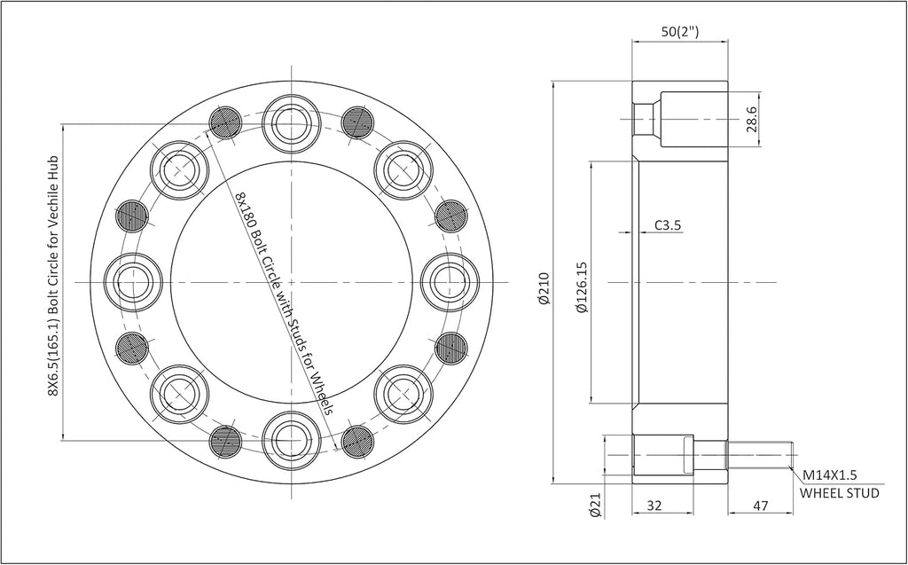 8x6.5 to 8x180 Forged Wheel Adapters 4pcs 2 inch H486203