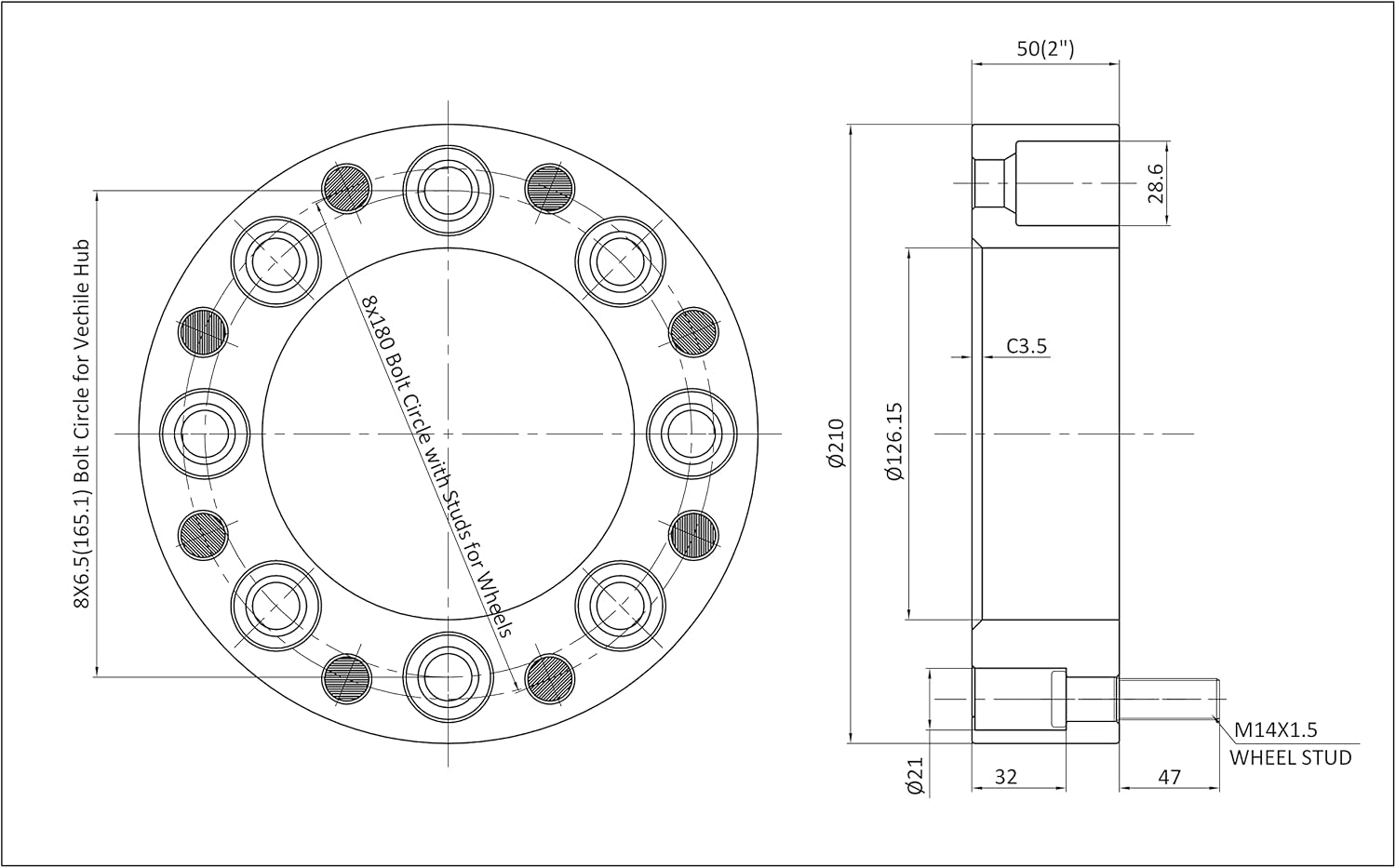 8x6.5 to 8x180 Forged Wheel Adapters 4pcs 2 inch H486203