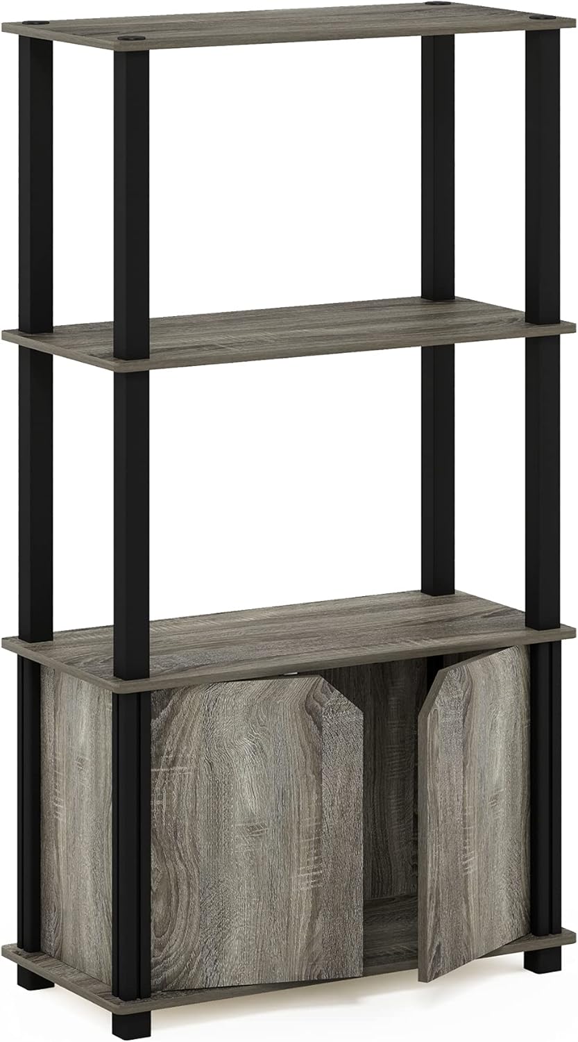 French Oak Grey 4-Tier Bookcase with Door D2539