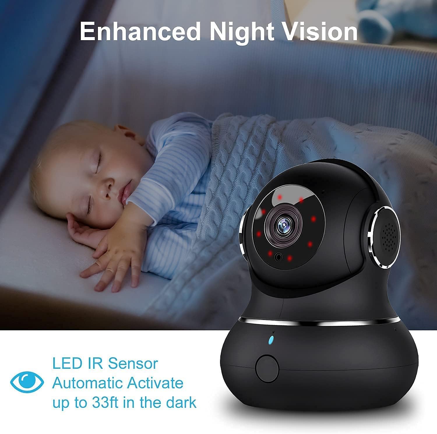 Indoor Security Camera, 1080P WiFi Camera with Motion Detection, Night Vision, 2-Way Audio, 360 Degree Black Y568898