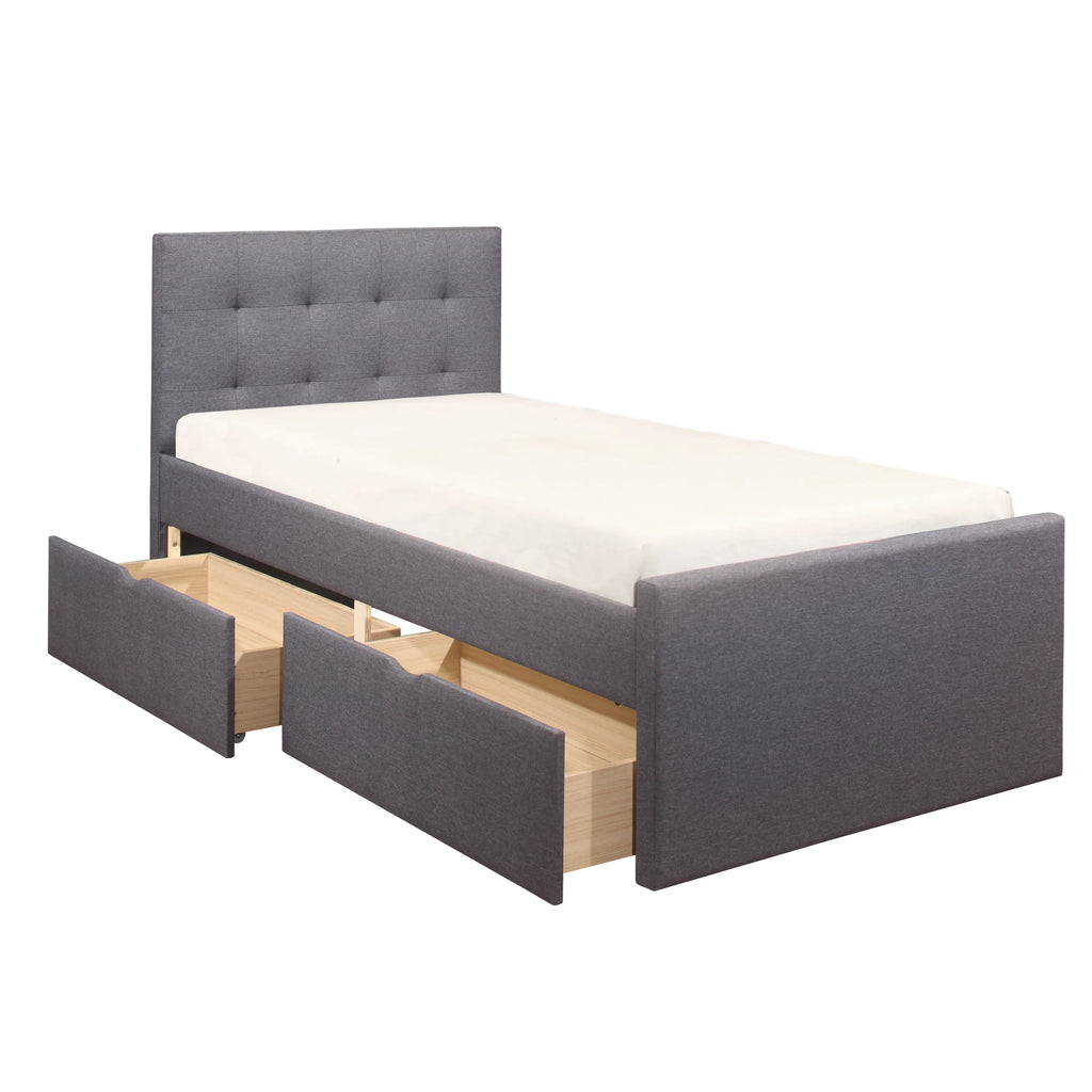 Gray Upholstered Twin Platform Bed with 2 Storage Drawers B6361