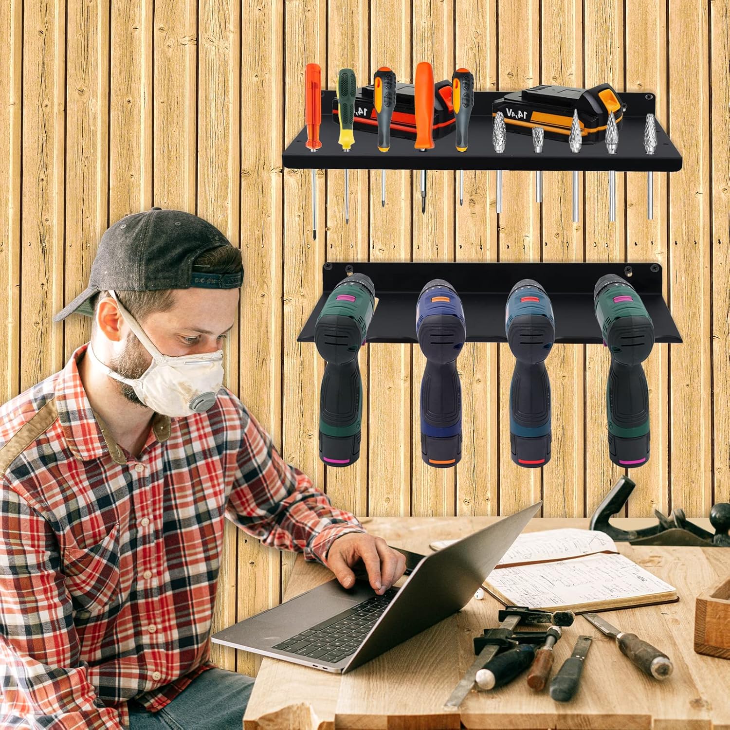 Wall Mounted Metal Drill Storage Rack, Pack of 2 O726988