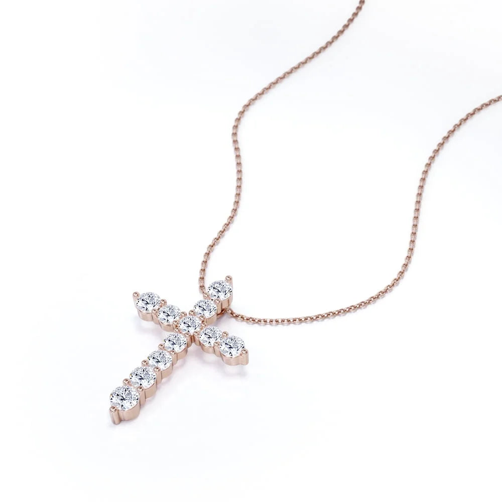 18K White Gold Plated Moissanite Cross Pendant Necklace H4814