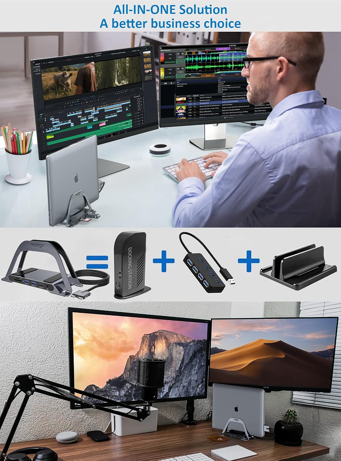 USB C Docking Station Dual Monitor 10 in 2 USB C HUB with Vertical Stand U21003