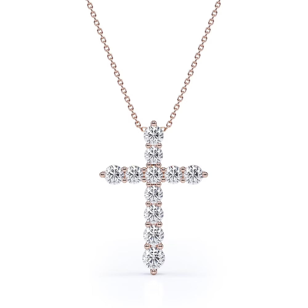 18K White Gold Plated Moissanite Cross Pendant Necklace H4814