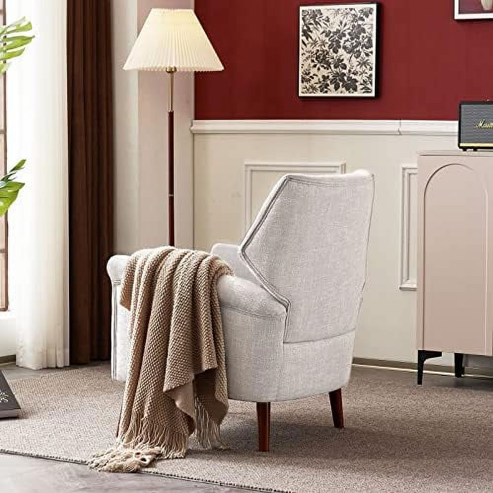 Chenille-Black&White Upholstered Fabric Armchair with Wood Legs U5185