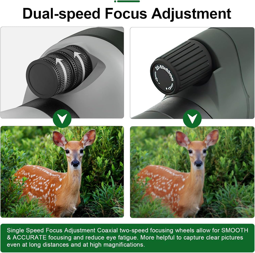 20-60X80 Spotting Scope with Tripod, Carry Bag, Dual Focusing and 24MM Big Eyepiece Q945