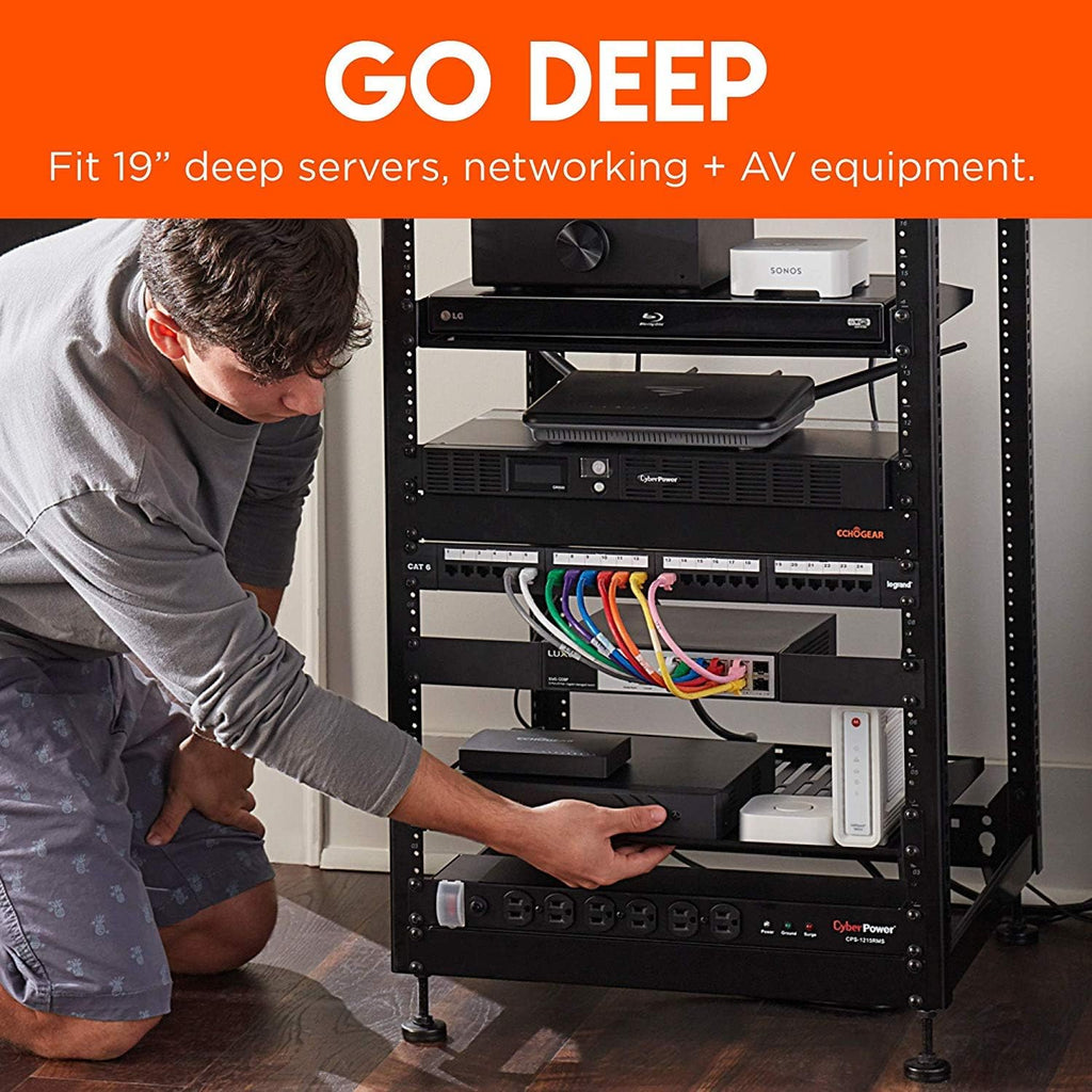 15U Open Frame 4 Post Rack with 2 Vented Shelves E34981
