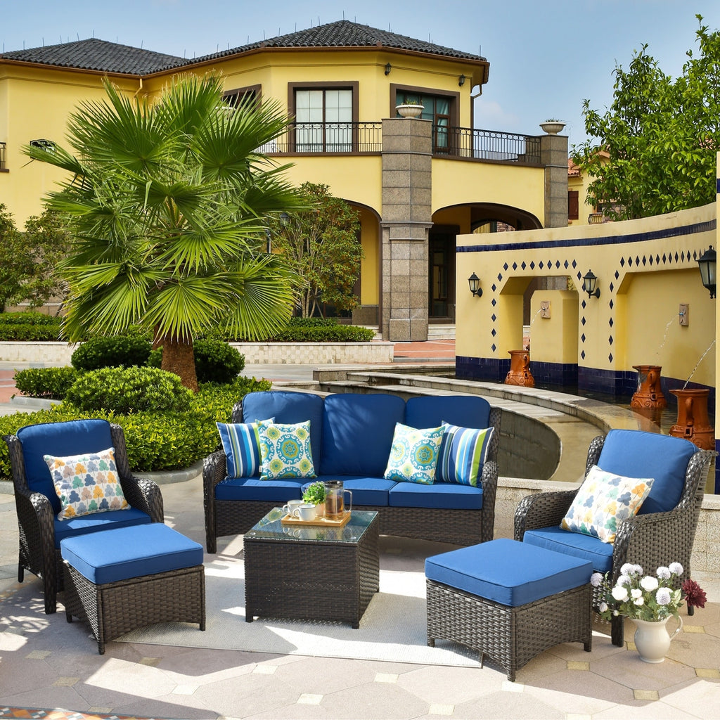 Beige 6-piece Wicker Sectional Set with Table I978