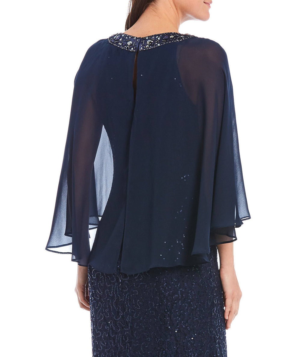 Sequined Cape Gown L396