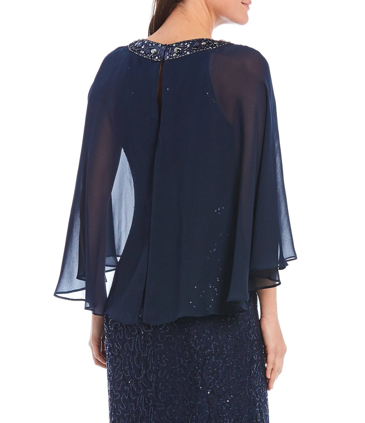 Sequined Cape Gown L396