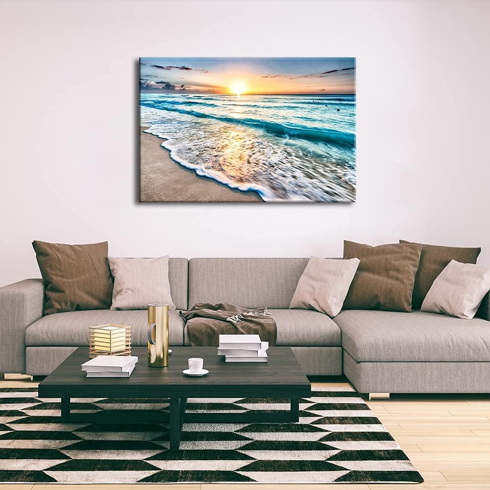 Large Canvas Prints Wall Art Ocean Beach Pictures Paintings Ready to Hang Stretched and Framed Seascape Giclee Artwork C399513