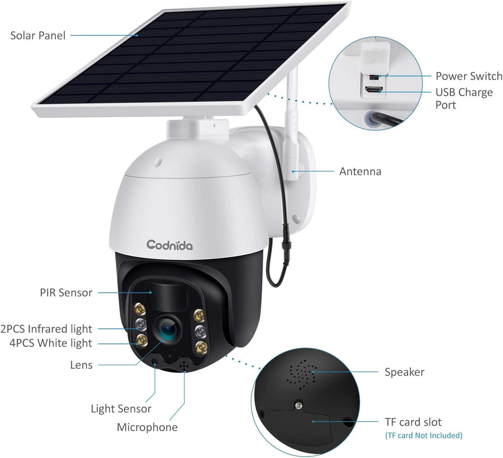 Wireless WiFi Solar Battery Powered Security Camera, 1080P HD, 360° View L970957