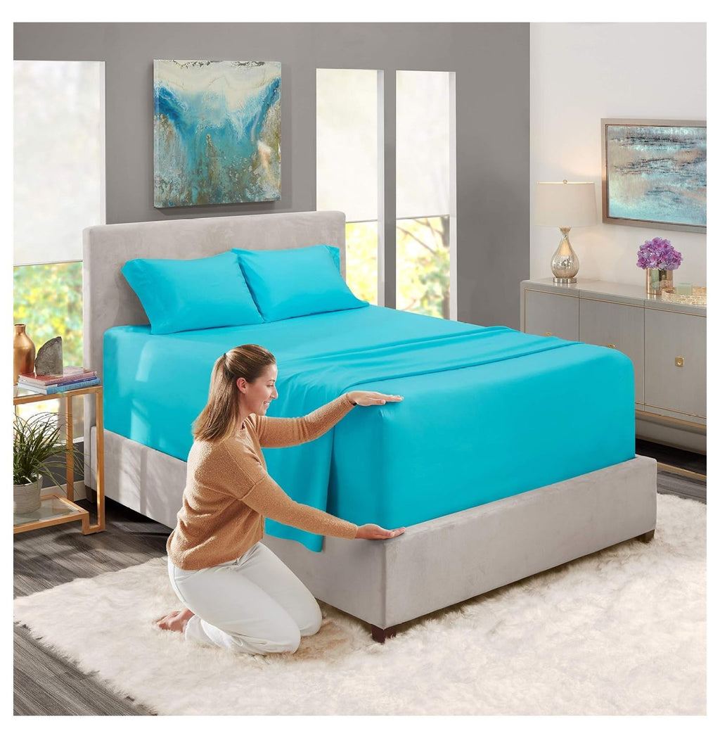 Bright Blue 4 Piece Queen Size Deep Pocket Sheet Set Z686682
