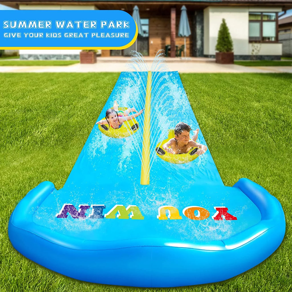 32.8FT Inflatable Water Slide with 2 Bodyboards & 2 Racing Lanes O896